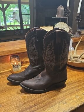 Men's Brown Double H Western Cowboy Boots - Classic Stitch Detail Size 8.5D